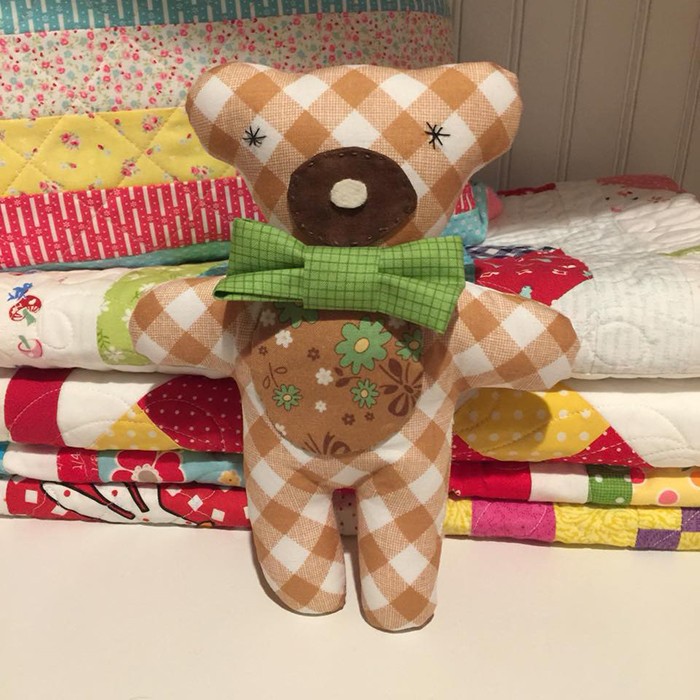 Three cute little stuffed animals: bunny, bear and lambkin, a new softie pattern by Nadra Ridgeway of ellis & higgs