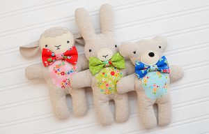 Three Little Friends Bunny Bear and Lambkin Softie Pattern by Nadra Ridgeway of ellis & higgs