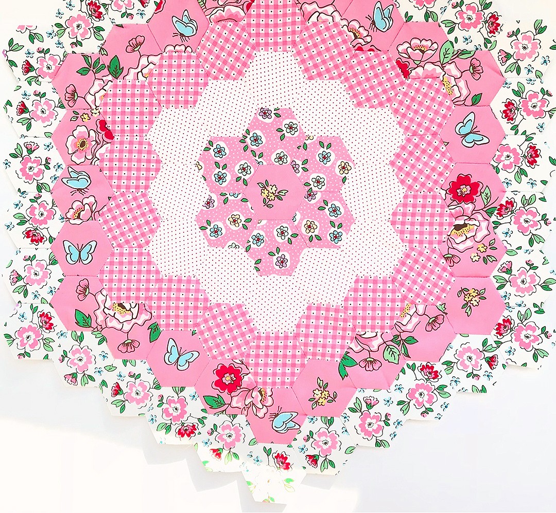 Mon Beau Jardin Blog Tour - Hexie Flower Cushion by Ange of A Little Patchwork