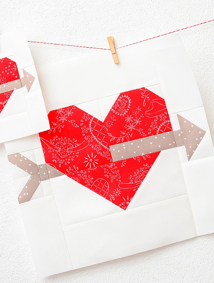 Cupids Arrow Heart Quilt Block Pattern - Valentine's Day Quilt Pattern