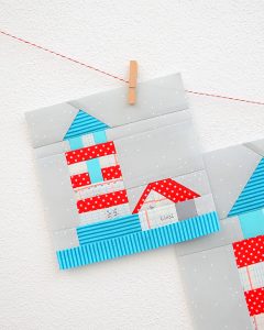 6 Inch Lighthouse quilt block hanging on a wall