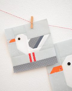 6 Inch Seagull quilt block hanging on a wall