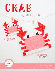 Crab quilt block in two sizes hanging on a wall