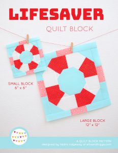 Lifesaver quilt block in two sizes hanging on a wall