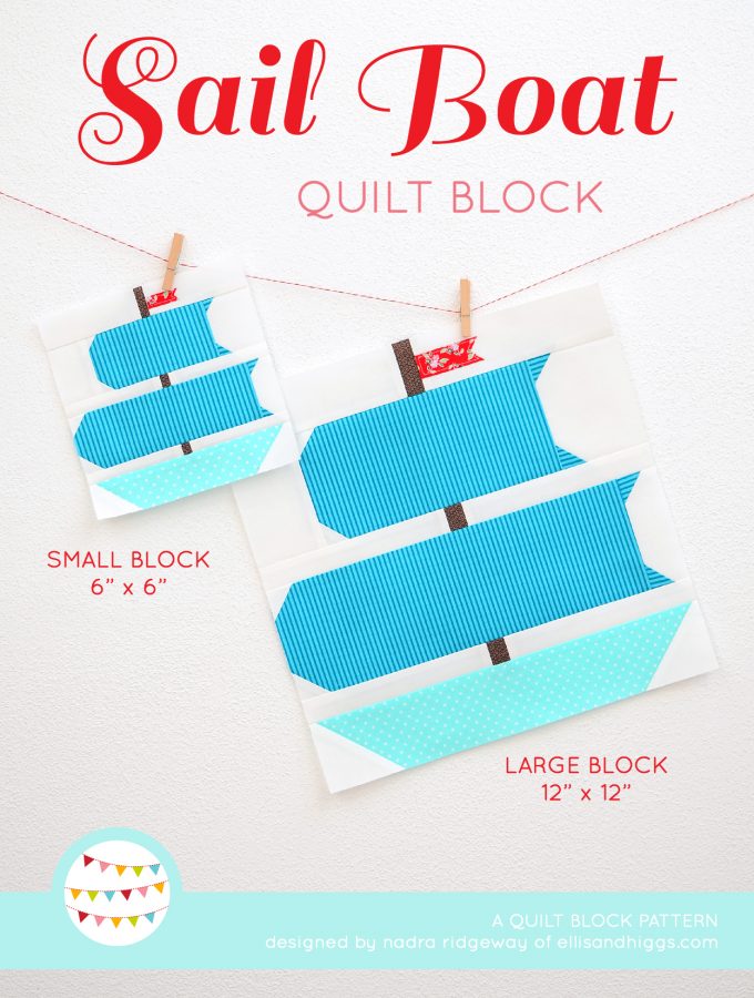 Sail boat quilt block in two sizes hanging on a wall