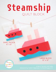 Steamship quilt block in two sizes hanging on a wall