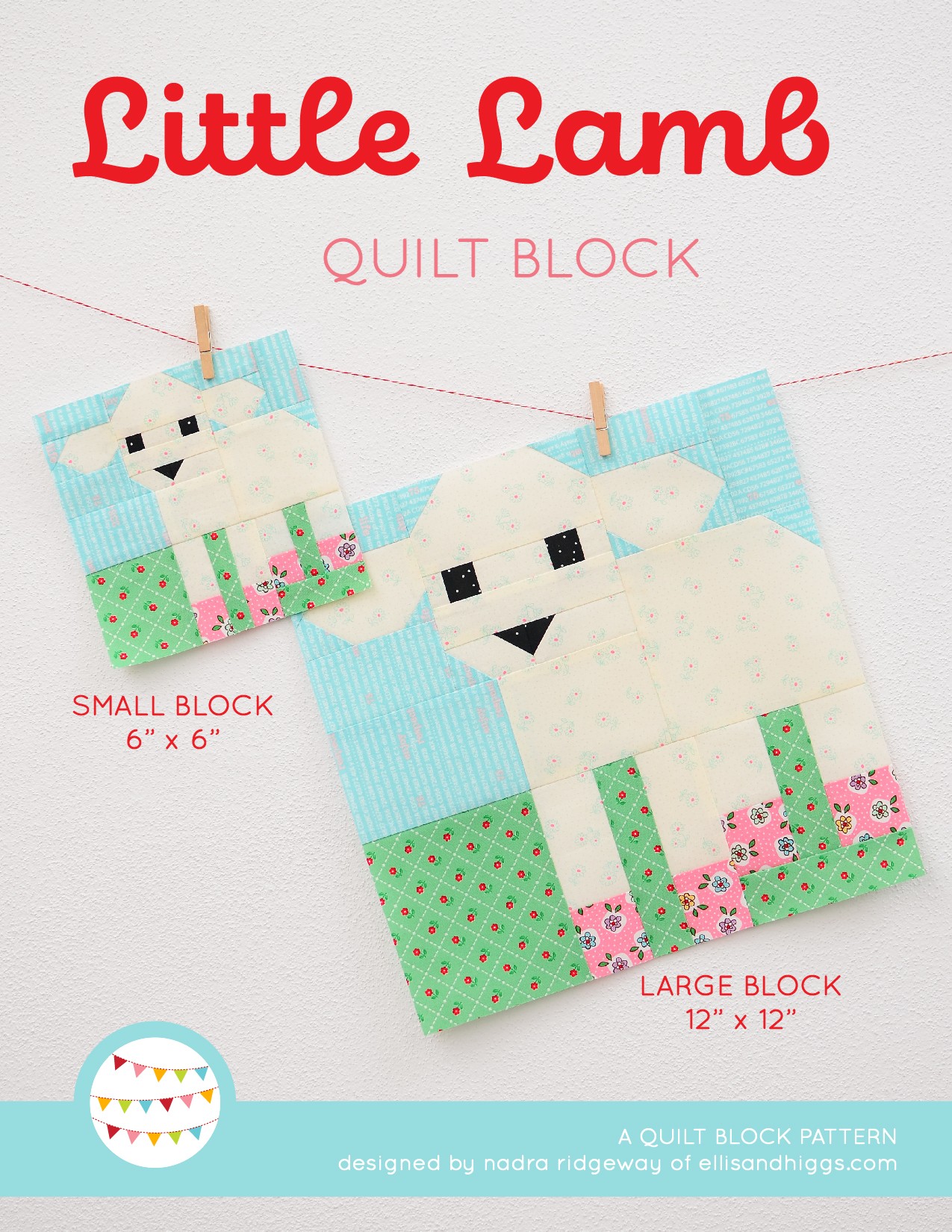 Lamb quilt block in two sizes hanging on a wall