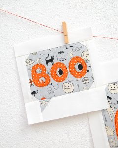 6 Inch Boo quilt block hanging on a wall