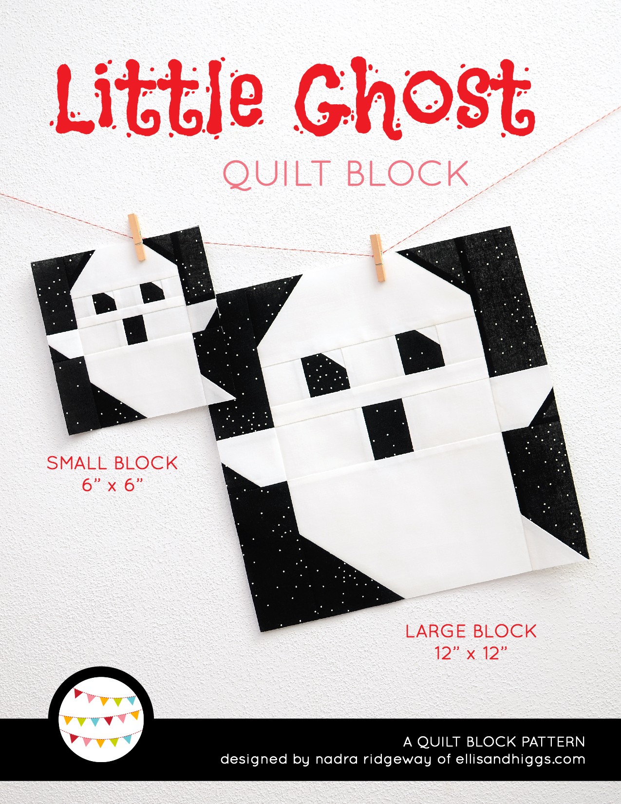 Ghost quilt block in two sizes hanging on a wall