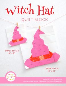 Witch Hat quilt block in two sizes hanging on a wall