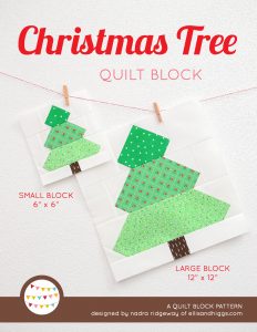 Christmas Tree quilt block in two sizes hanging on a wall - Christmas quilt pattern