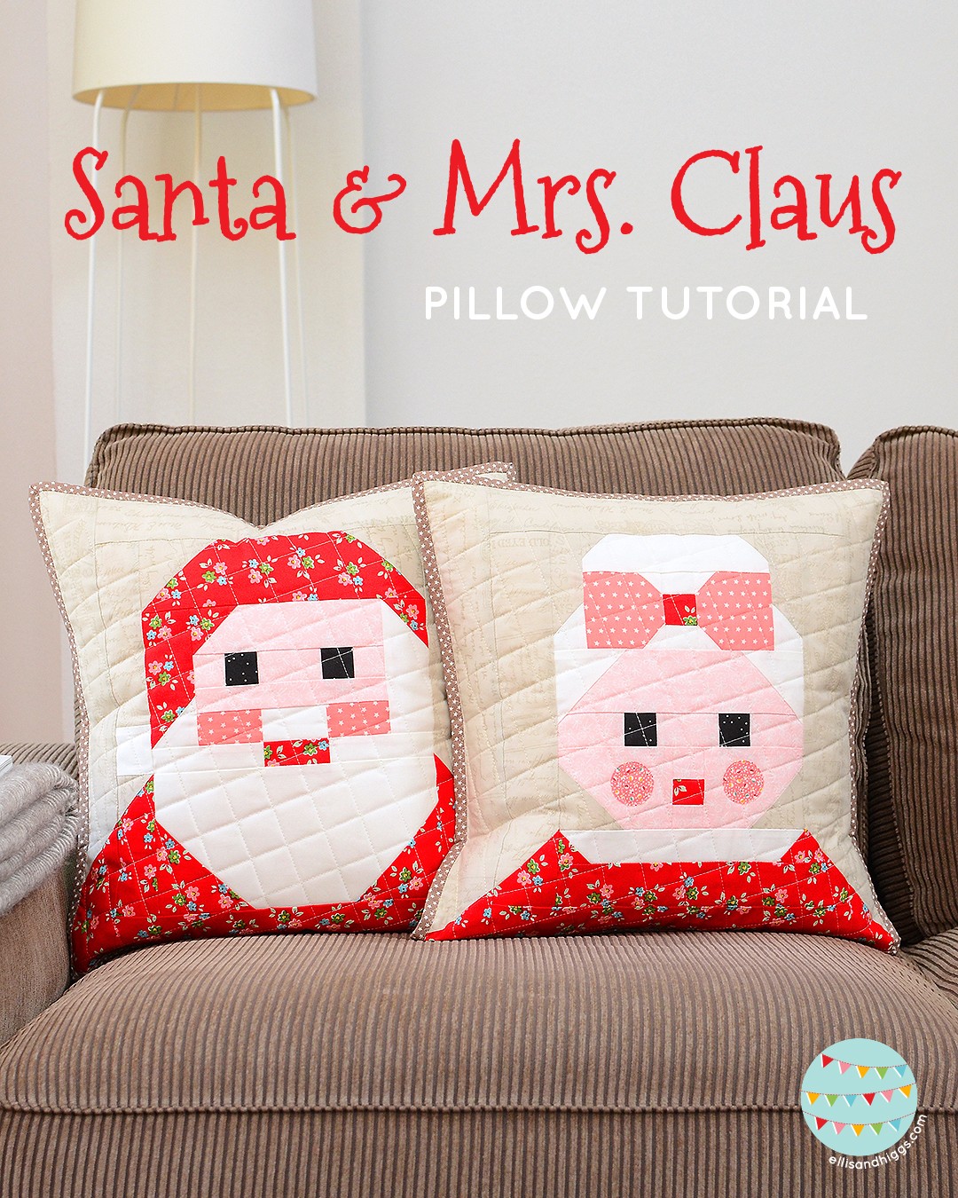 Santa Claus and Mrs. Santa Claus quilted pillow - a free tutorial