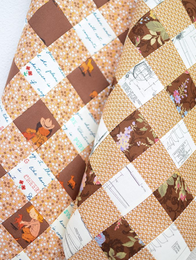 Picnic quilt blocks in brown