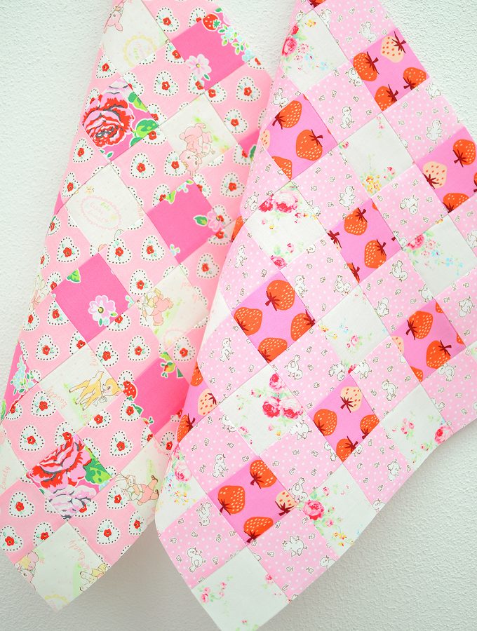 Picnic quilt blocks in pink