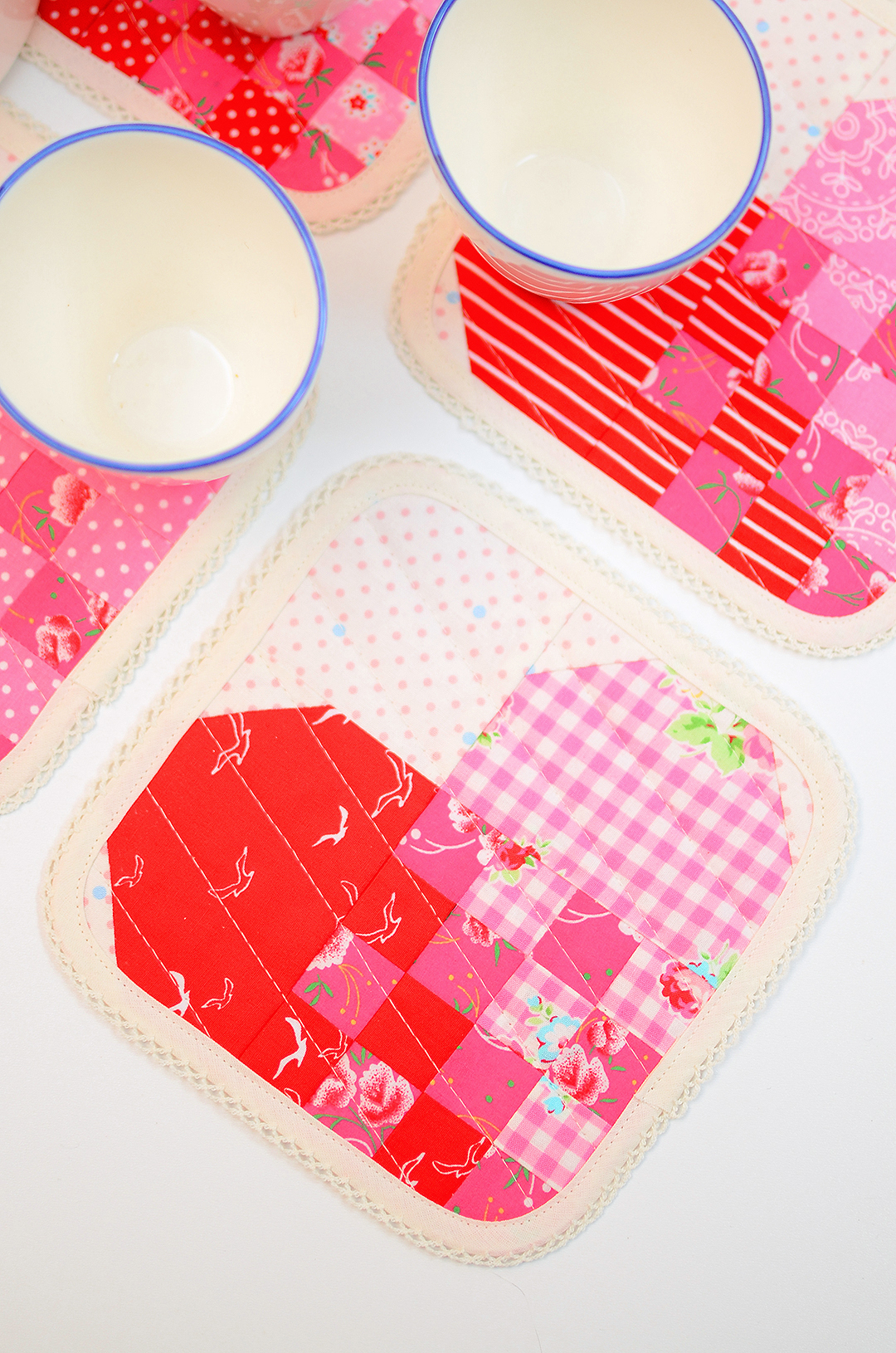 Checkered Heart Quilted Coasters Tutorial - a heart quilt pattern by ellis & higgs